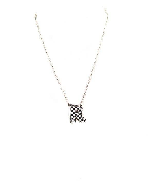 Checkered Bubble Initial Necklace