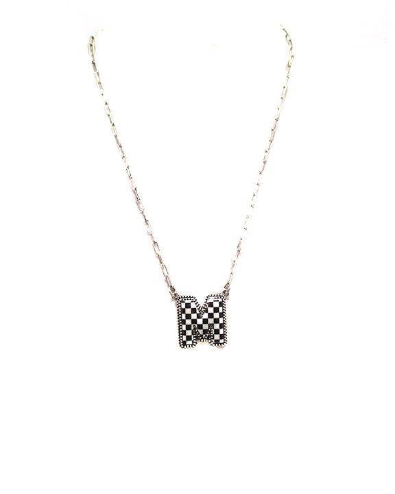 Checkered Bubble Initial Necklace
