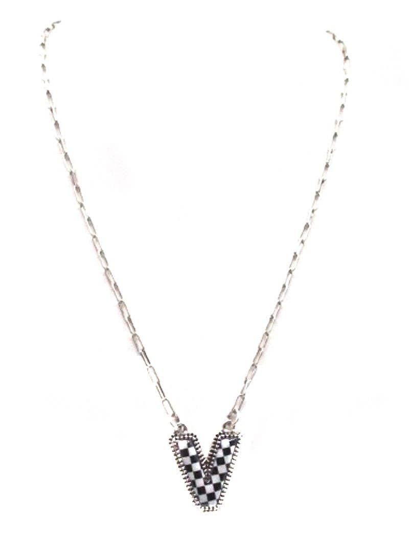 Checkered Bubble Initial Necklace