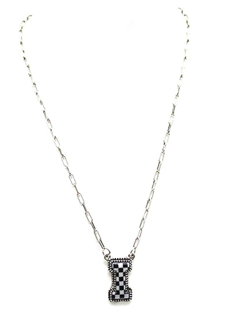 Checkered Bubble Initial Necklace