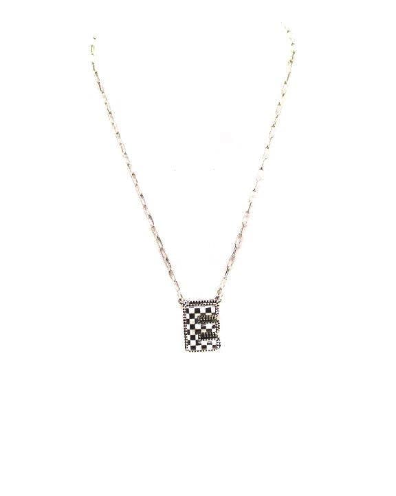 Checkered Bubble Initial Necklace