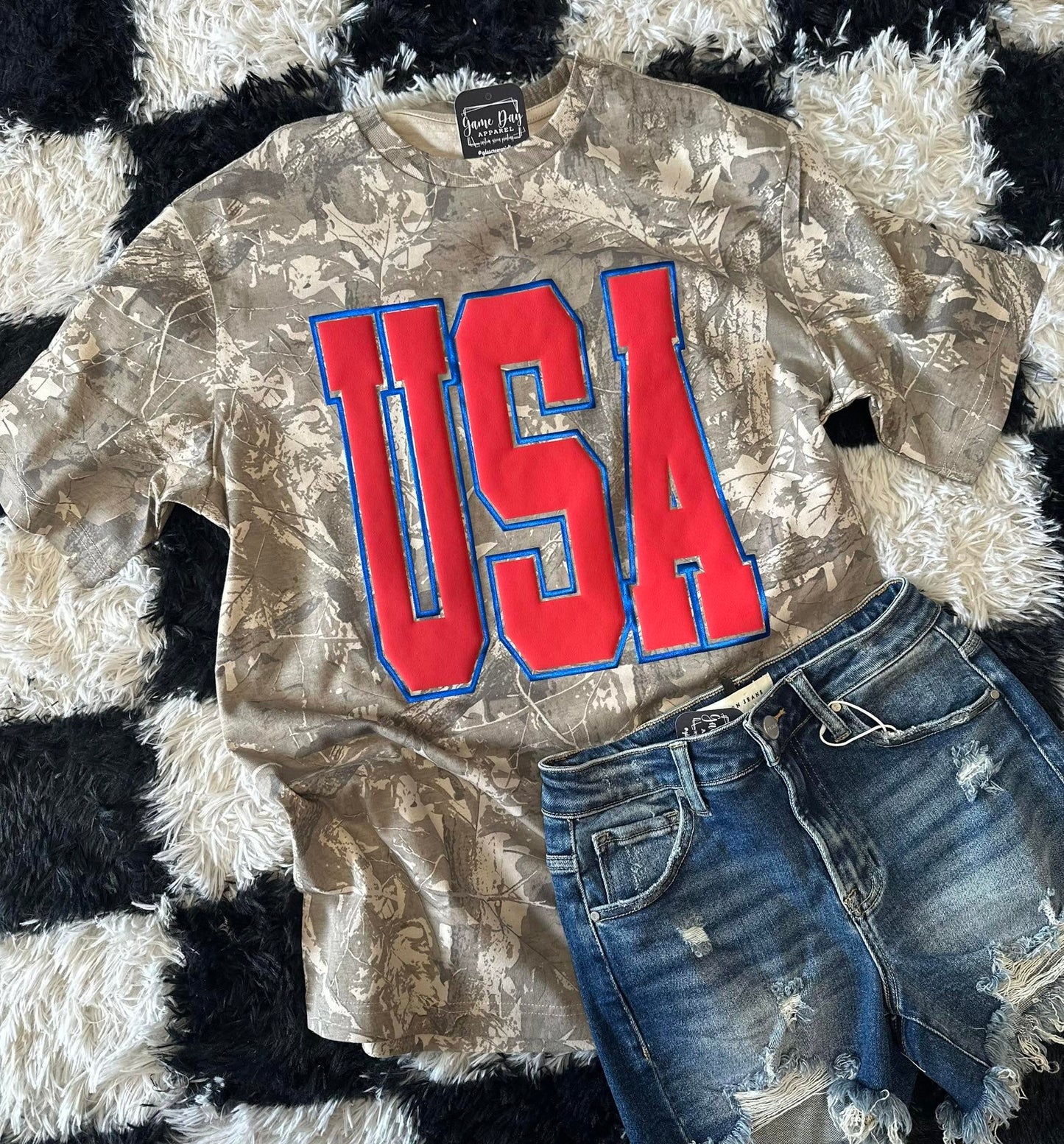 USA Puff Metallic Camo Tee