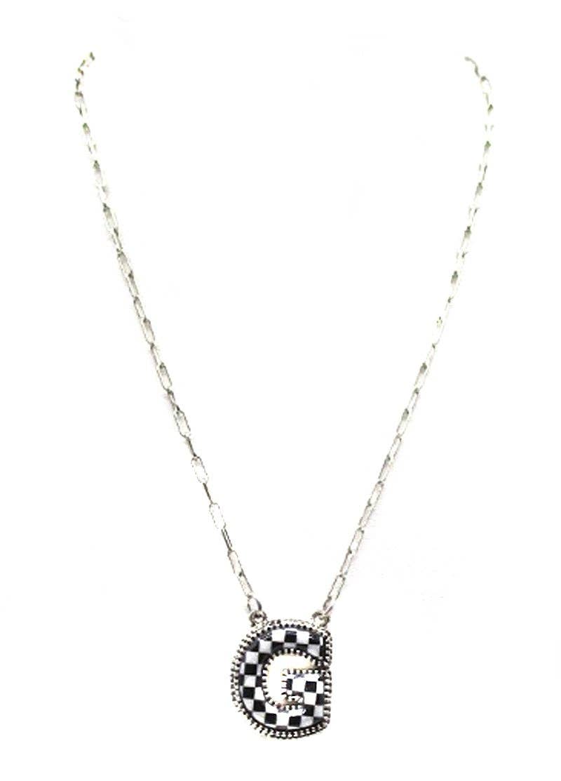 Checkered Bubble Initial Necklace