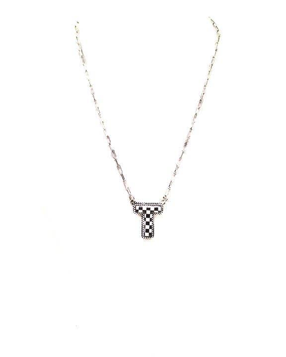 Checkered Bubble Initial Necklace
