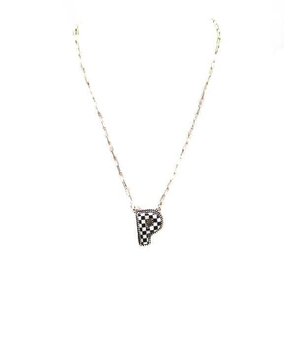 Checkered Bubble Initial Necklace